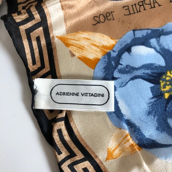 Adrienne Vittadini Silk Scarf Beige Blue Floral Cruise Travel Japan 11in x 52in - Picture 6 of 7